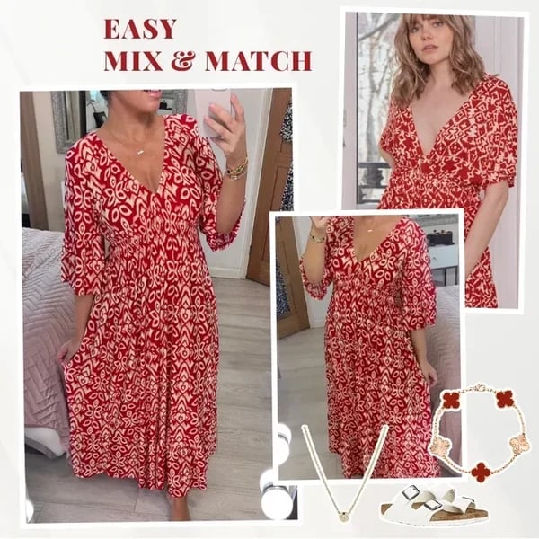 🔥Hot Sale - 49% OFF🔥Bohemian casual print V-neck waist wrap long dress - Image 3