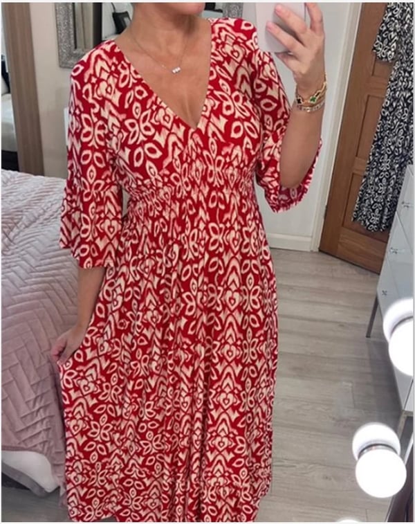 🔥Hot Sale - 49% OFF🔥Bohemian casual print V-neck waist wrap long dress - Image 4