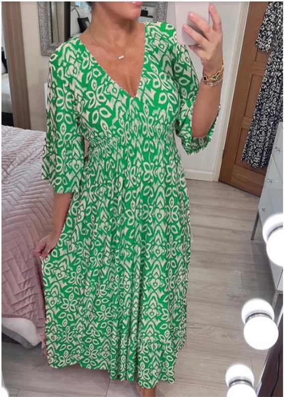 🔥Hot Sale - 49% OFF🔥Bohemian casual print V-neck waist wrap long dress - Image 5
