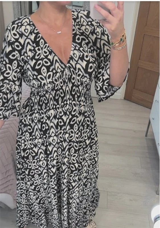 🔥Hot Sale - 49% OFF🔥Bohemian casual print V-neck waist wrap long dress - Image 6