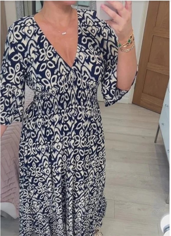 🔥Hot Sale - 49% OFF🔥Bohemian casual print V-neck waist wrap long dress - Image 7