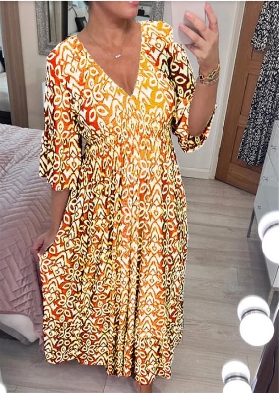 🔥Hot Sale - 49% OFF🔥Bohemian casual print V-neck waist wrap long dress - Image 8