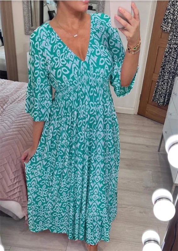 🔥Hot Sale - 49% OFF🔥Bohemian casual print V-neck waist wrap long dress - Image 9