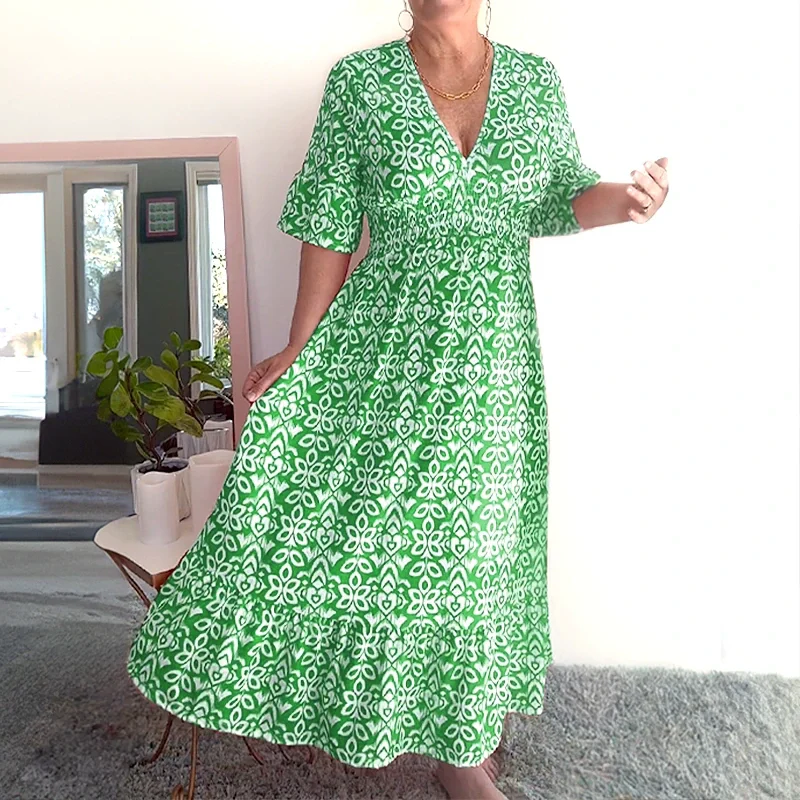 🔥Hot Sale - 49% OFF🔥Bohemian casual print V-neck waist wrap long dress - Image 10