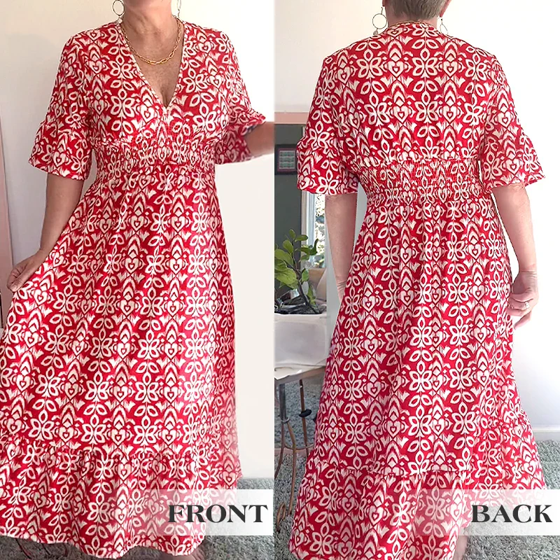 🔥Hot Sale - 49% OFF🔥Bohemian casual print V-neck waist wrap long dress - Image 4