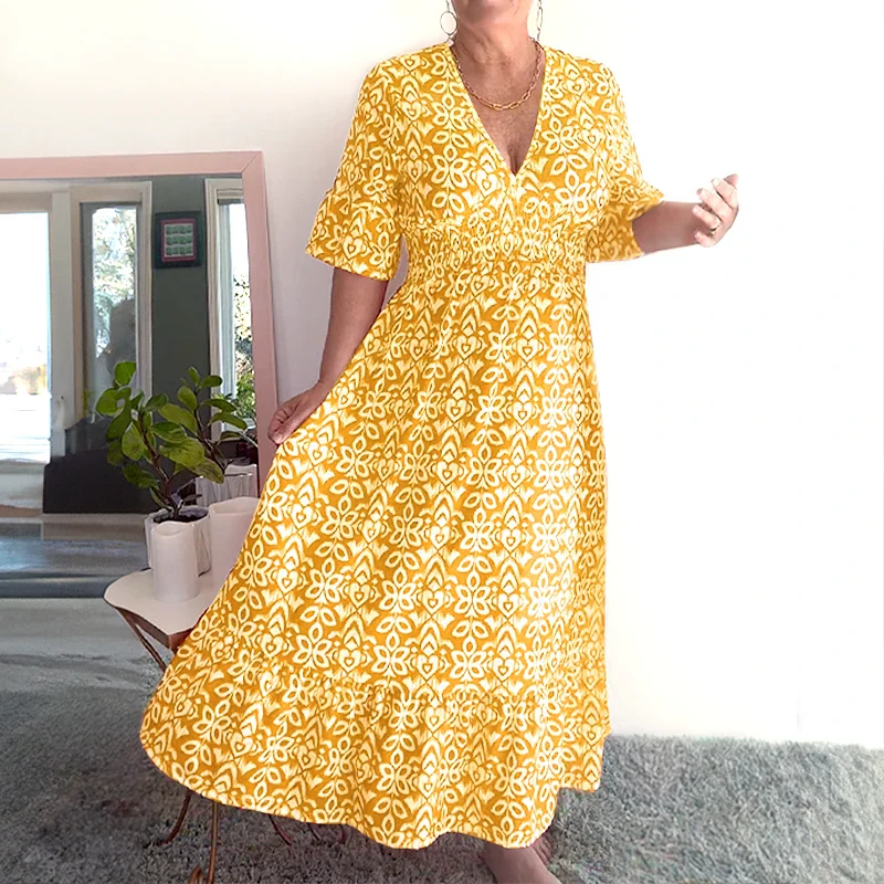 🔥Hot Sale - 49% OFF🔥Bohemian casual print V-neck waist wrap long dress - Image 7