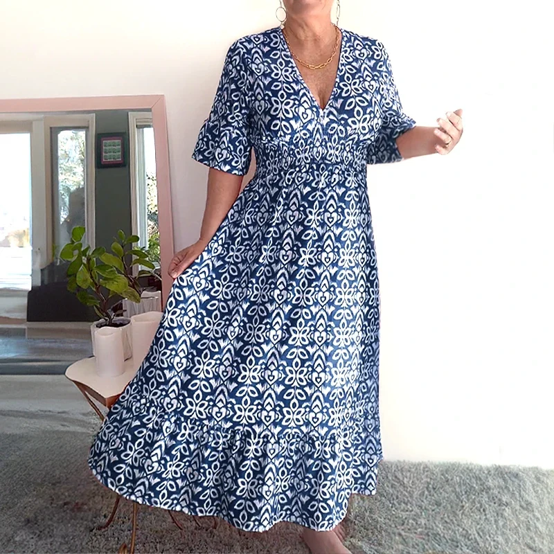 🔥Hot Sale - 49% OFF🔥Bohemian casual print V-neck waist wrap long dress - Image 8