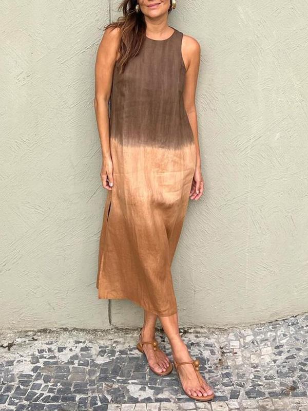 🌷Spring Sale 49% Off🌷Women's casual cotton& linen sleeveless slit gradient tie-dye long dress - Image 8