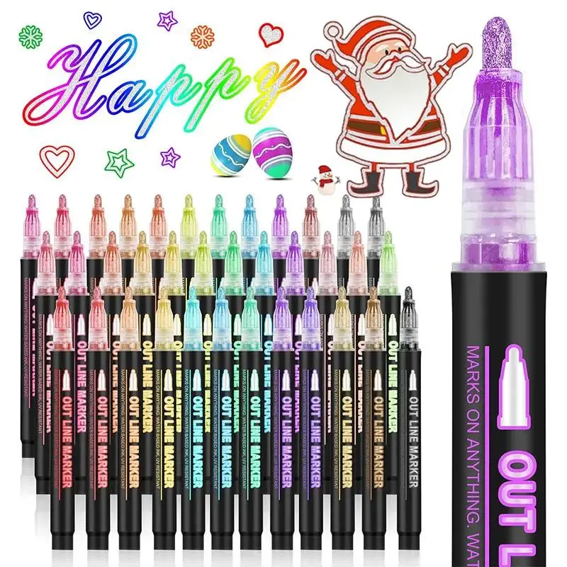 🎅Christmas Special Deals £7.95!!⚡50K+ SOLD!🎁Double Outline Glitter Coloring Pen Set - Image 17