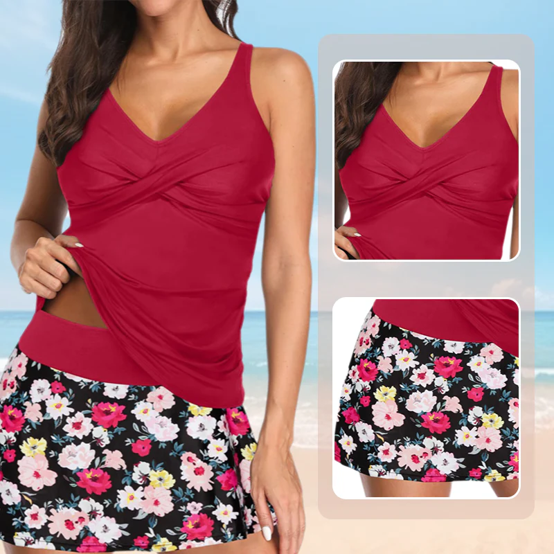 🔥Last Day Promotion 50% OFF🔥💝🌊Cross-Back Strap Top with Lined Skirt Separates Swimmsuit - Image 2