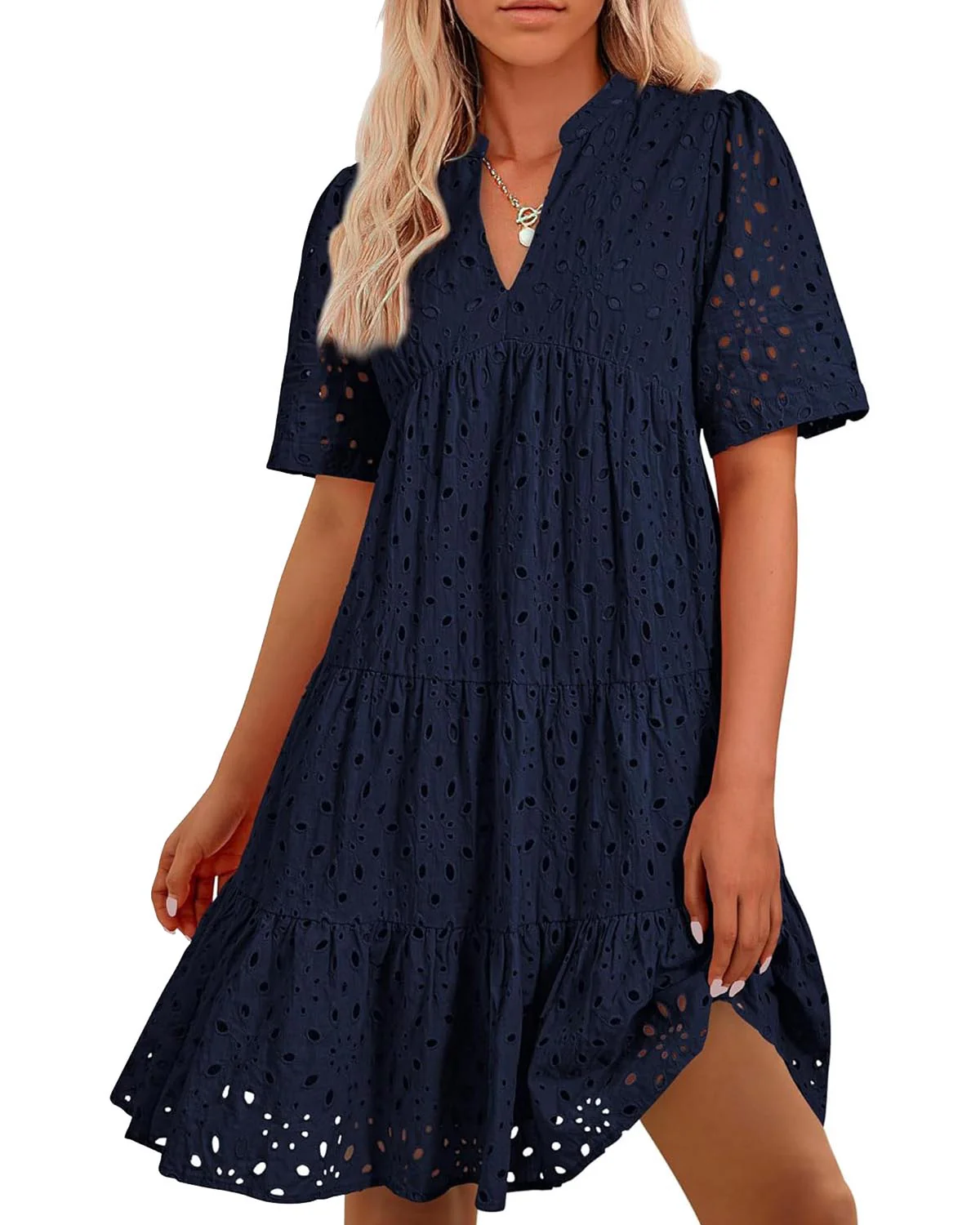 💥Last Day Special Sale 49% OFF💃Women's Elegant Hollow Out Lace Ruffle Casual Mini Dress - Image 19