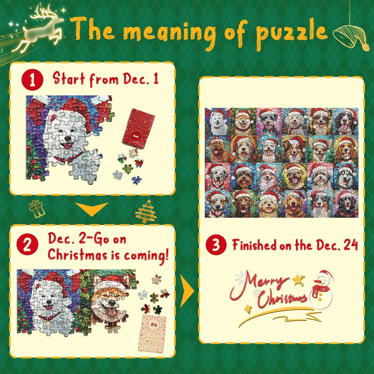 🎉Happy Christmas Dogs&Cats Advent Calendar Jigsaw Puzzle 1000 Pieces - Image 5