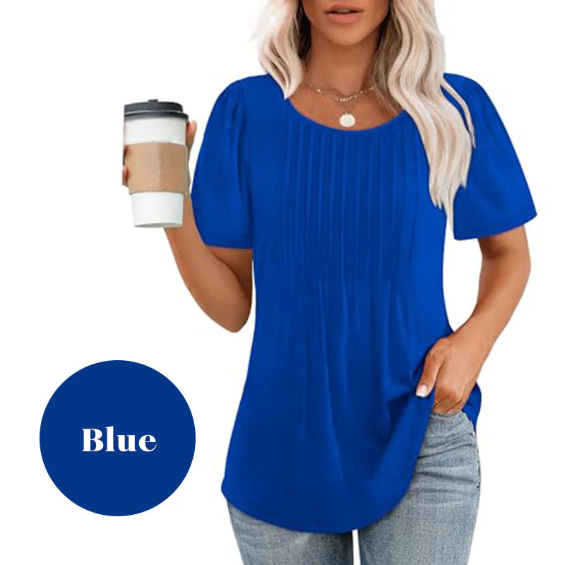 🔥Last Day Sale 50%🔥Women's Short Sleeve Pleated Dressy Casual Scooped Neck Tops - Image 9