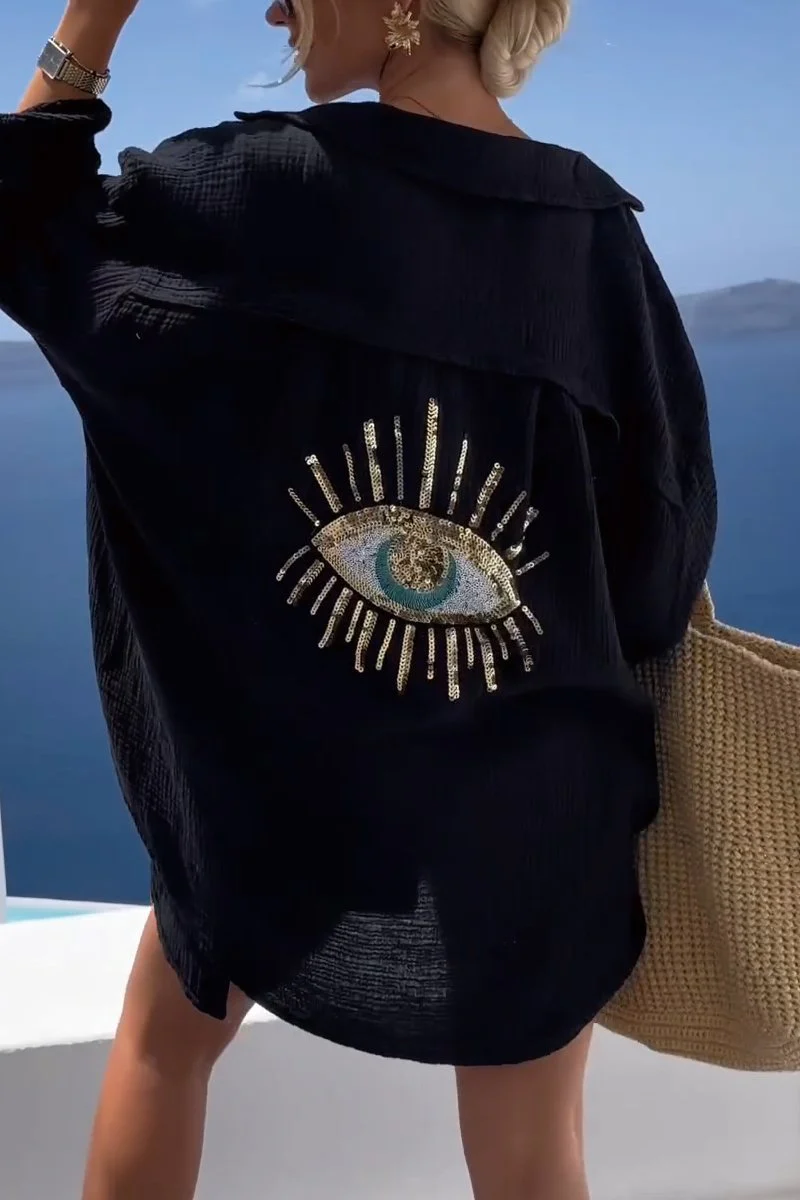 🌷Meet Summer-50% OFF🍃Evil Eye Casual Sequin Beaded Shirt👁️ - Image 4