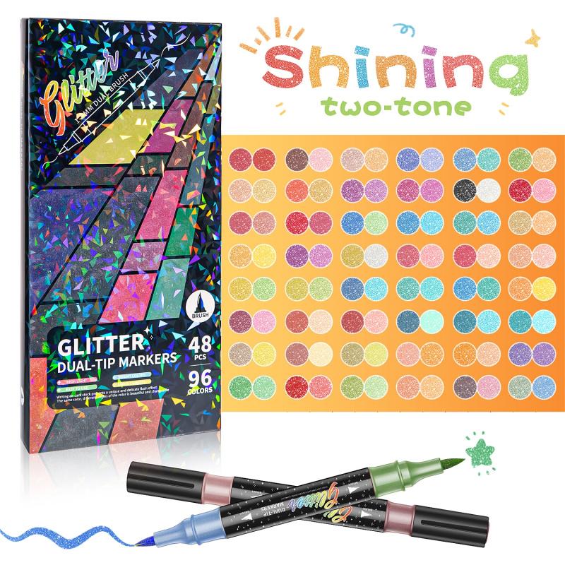 🎨Glitter Effect Brush Markers🥇✨: Create Sparkling Art Smoothly 🥳(🌈24-96 Colors | Smooth No Clog | No Bleed Through📝) - Image 5