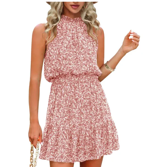 ⏰Hot Sale 49% Off💃2025 New Summer Halter Neck Pleated A Line Dress - Image 2
