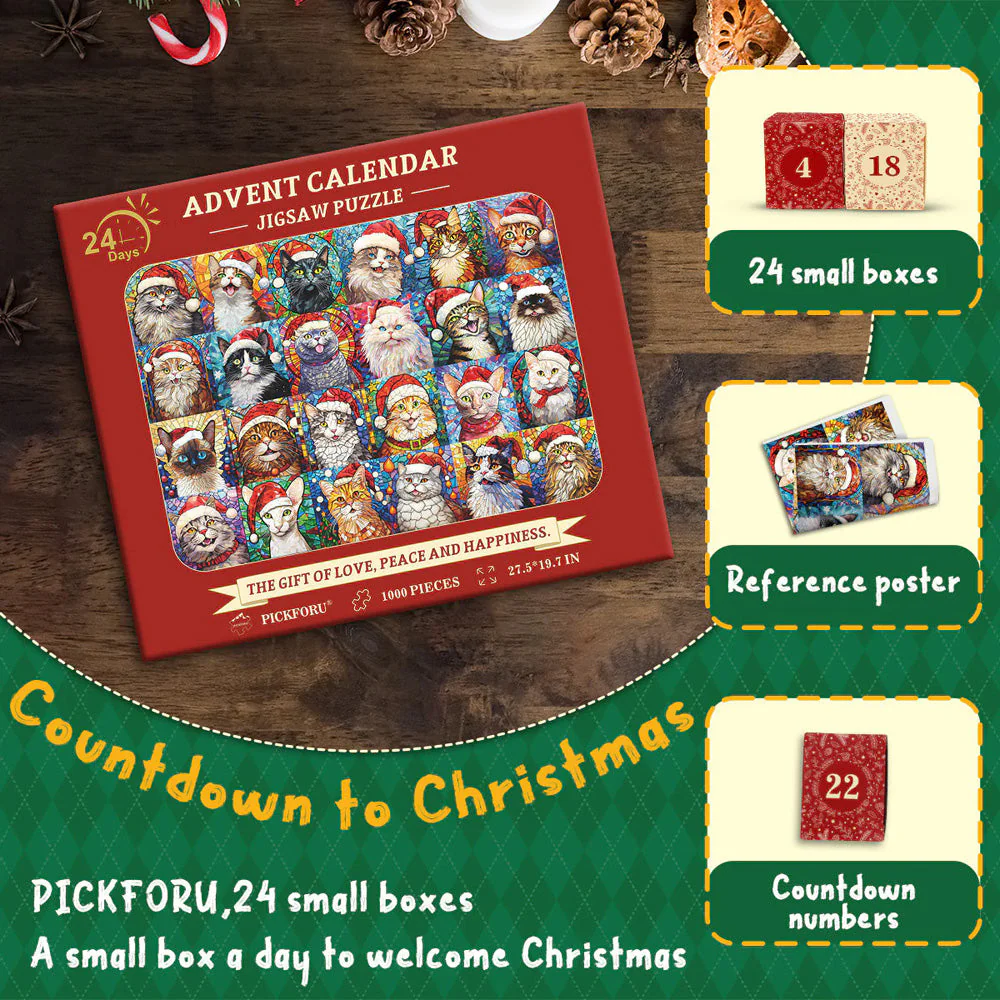 Happy Christmas Cats Advent Calendar Jigsaw Puzzle 1000 Pieces - Image 5