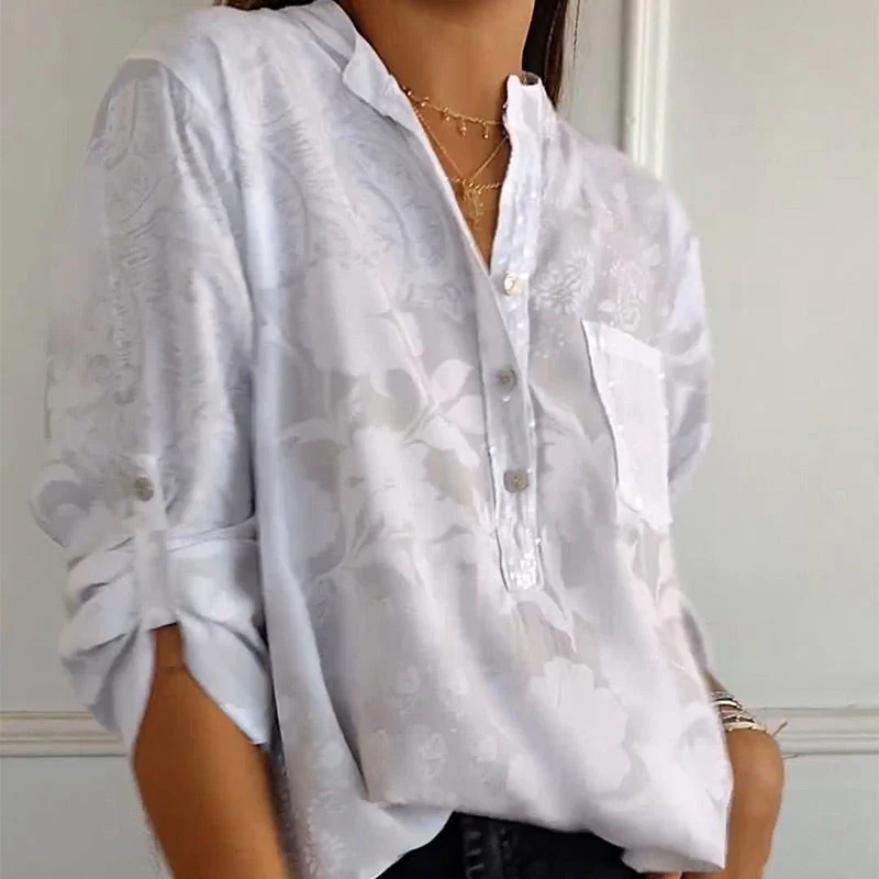 🔥HOT SALE 49% OFF🔥Women's Casual Lapel Printed Top with Adjustable Sleeves - Image 3