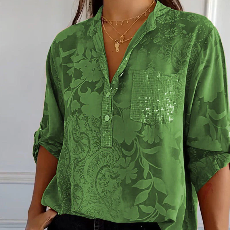 🔥HOT SALE 49% OFF🔥Women's Casual Lapel Printed Top with Adjustable Sleeves - Image 7