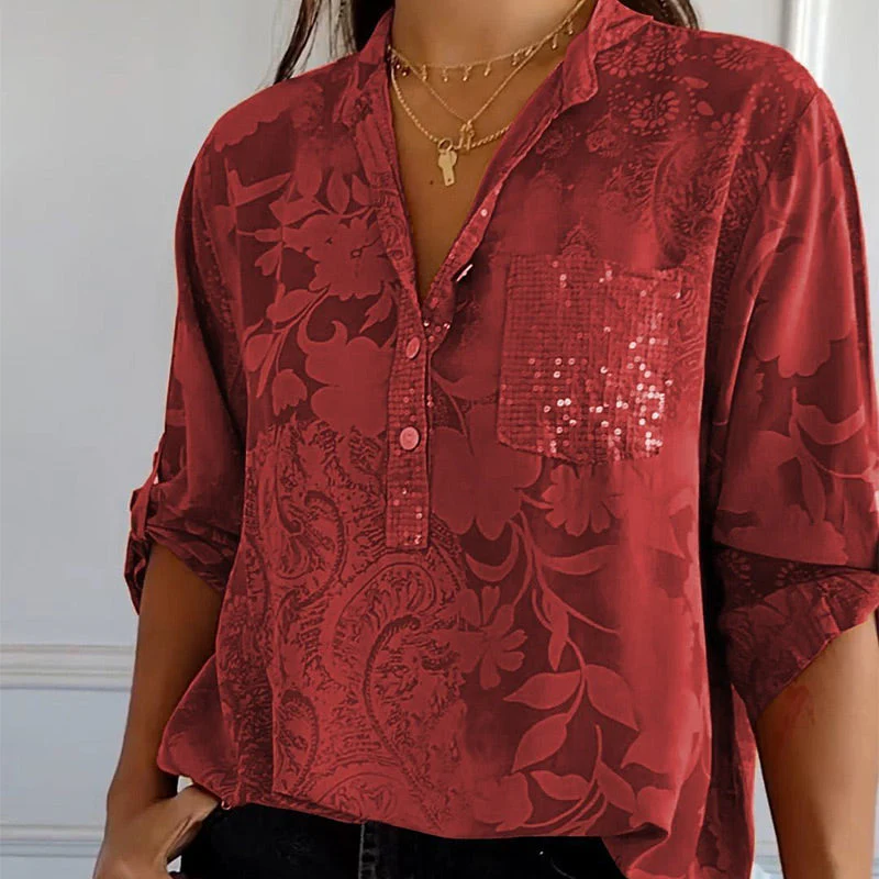 🔥HOT SALE 49% OFF🔥Women's Casual Lapel Printed Top with Adjustable Sleeves - Image 8