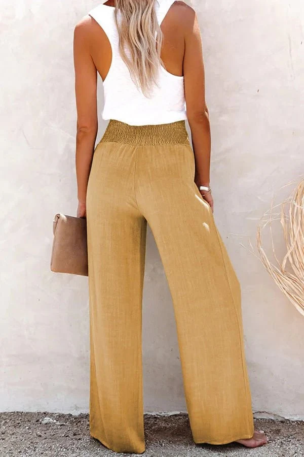 🔥Hot Sale - 49% OFF🔥Linen Blend High Rise Smocked Pants - Image 10
