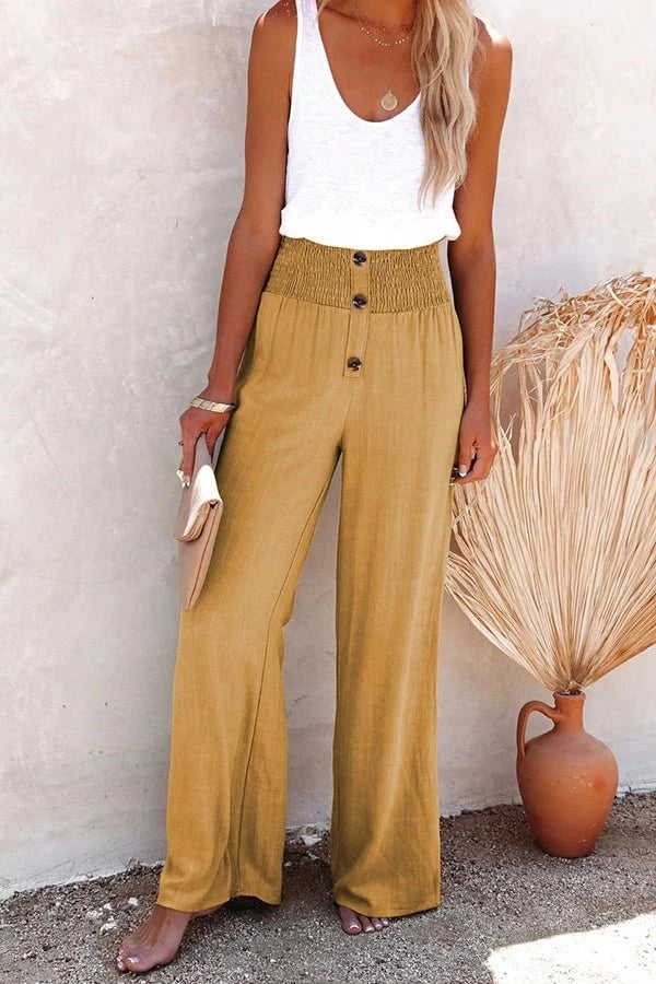 🔥Hot Sale - 49% OFF🔥Linen Blend High Rise Smocked Pants - Image 13