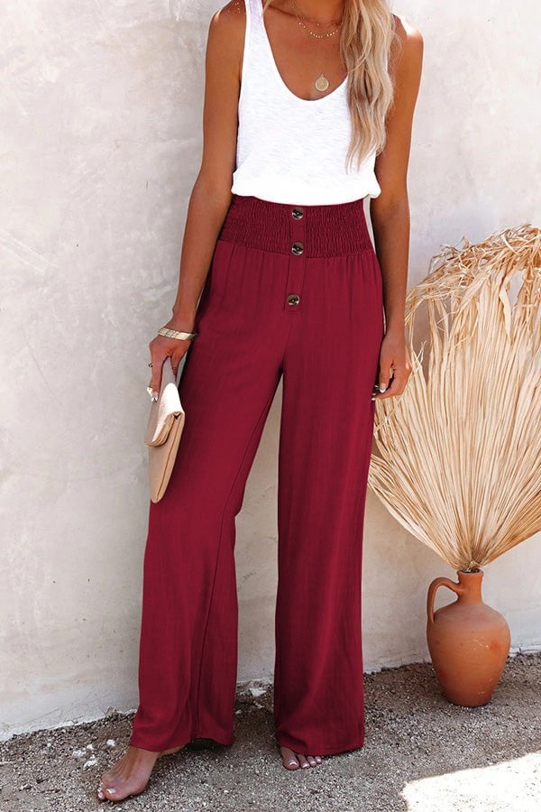 🔥Hot Sale - 49% OFF🔥Linen Blend High Rise Smocked Pants - Image 14