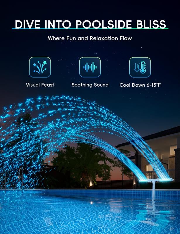 🔥Solar Pool Fountain with Lights Dual Arc - Above/Inground Pool Fountain Lights with Remote Control - Image 5