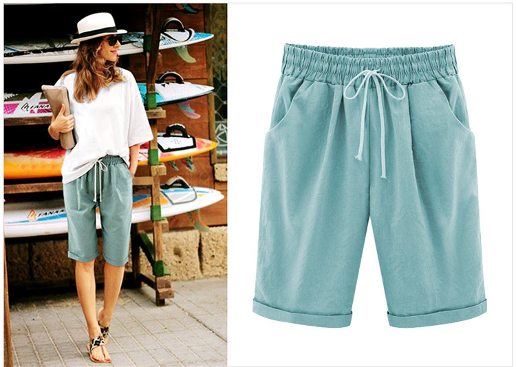 🔥Summer Hot Sales - 49% OFF🔥Plus Size Solid Color Elastic Waist Loose Cropped Shorts - Image 4