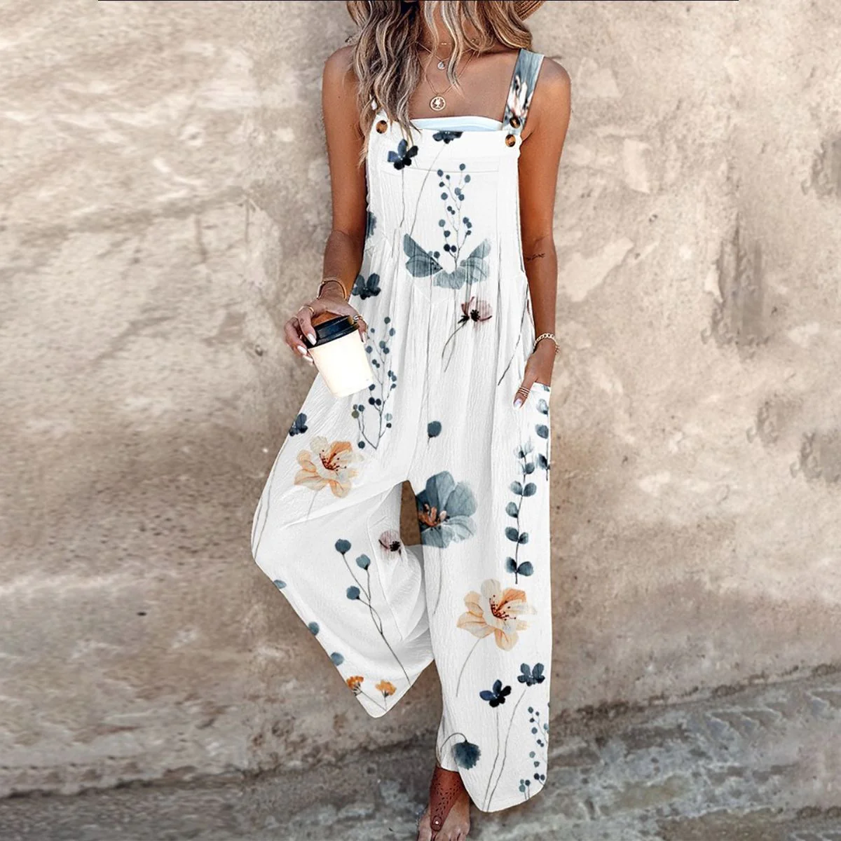 🔥HOT SALE🔥PLUS SIZE FLORAL WIDE LEG OVERALLS JUMPSUIT - Image 2
