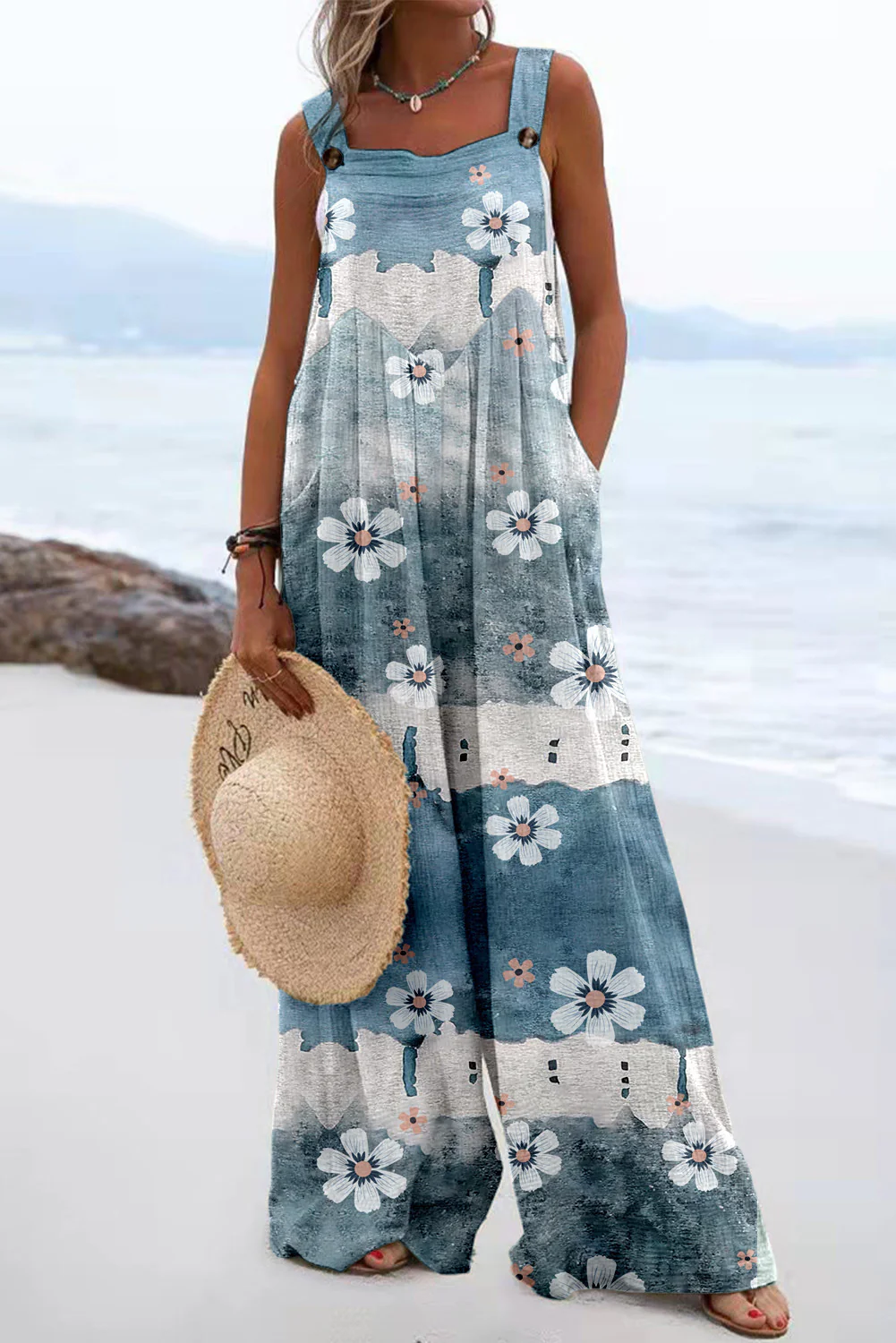 🔥HOT SALE🔥PLUS SIZE FLORAL WIDE LEG OVERALLS JUMPSUIT - Image 3