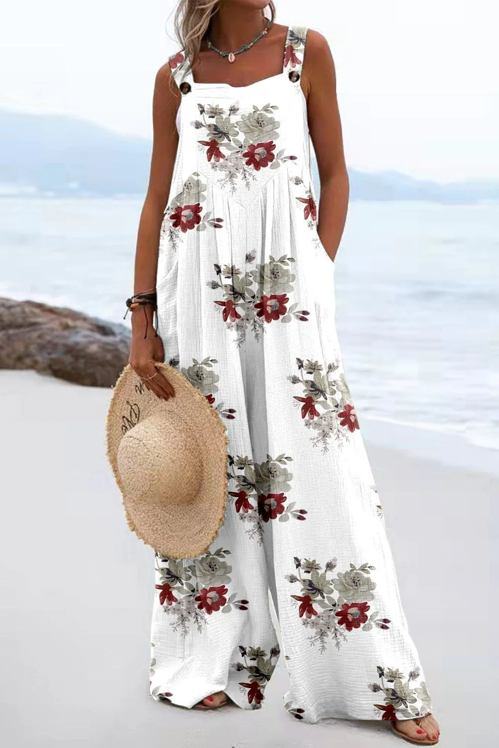 🔥HOT SALE🔥PLUS SIZE FLORAL WIDE LEG OVERALLS JUMPSUIT - Image 4
