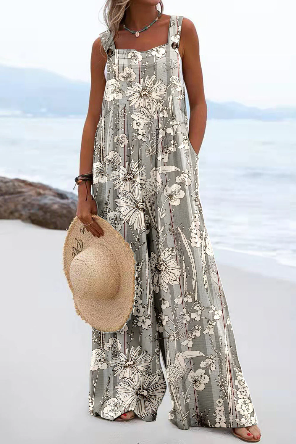 🔥HOT SALE🔥PLUS SIZE FLORAL WIDE LEG OVERALLS JUMPSUIT - Image 5