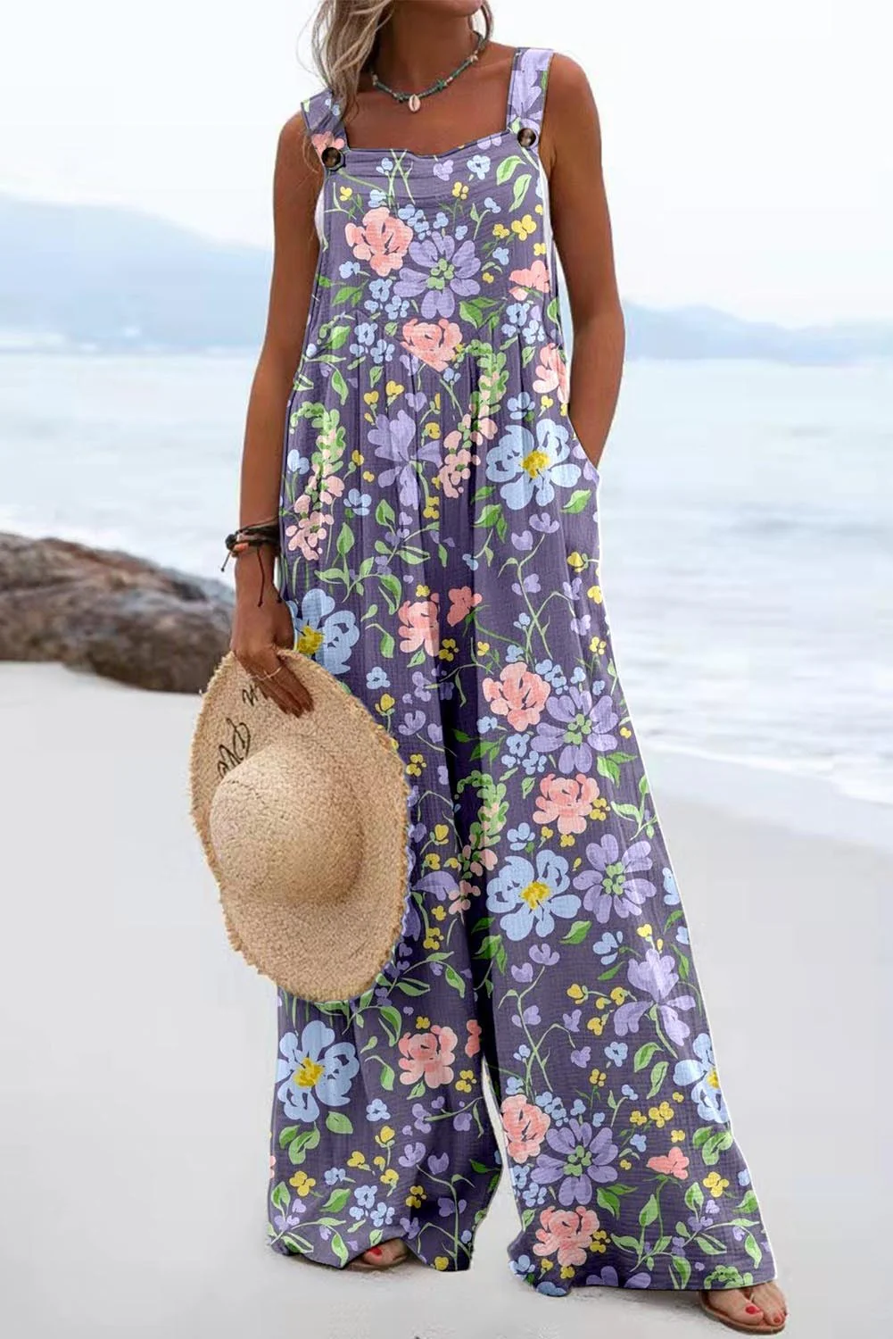 🔥HOT SALE🔥PLUS SIZE FLORAL WIDE LEG OVERALLS JUMPSUIT - Image 6