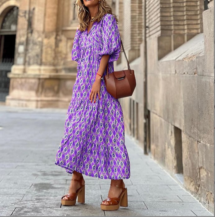 💖Limited Sale 50% OFF💖Women's Elegant Puff Sleeve Floral Boho Maxi Dress - Image 12