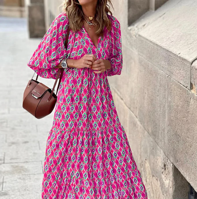 💖Limited Sale 50% OFF💖Women's Elegant Puff Sleeve Floral Boho Maxi Dress - Image 13