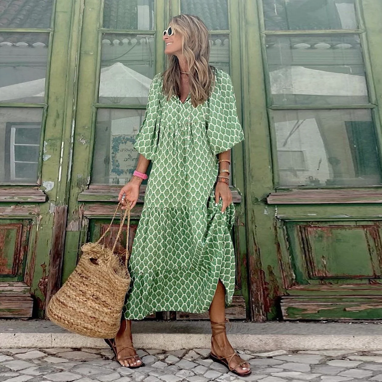 💖Limited Sale 50% OFF💖Women's Elegant Puff Sleeve Floral Boho Maxi Dress - Image 6