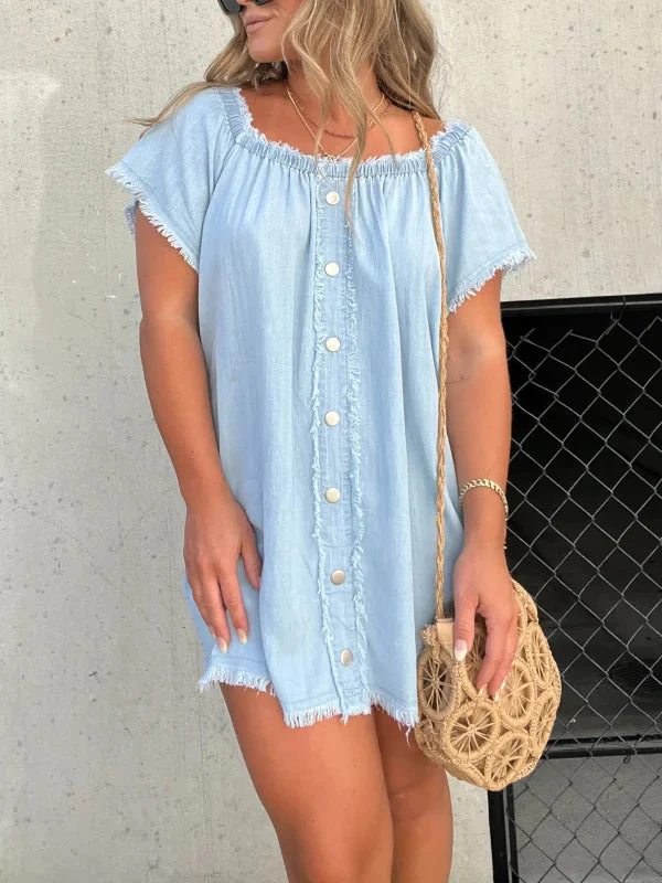 🔥BUY 2 GET 10% OFF💝Short Sleeve Casual Denim Dress - Image 3
