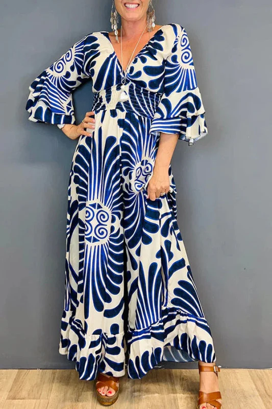 🎁Hot Sale 49% OFF⏳Vintage Floral V-neck Gathered Jumpsuit - Image 2