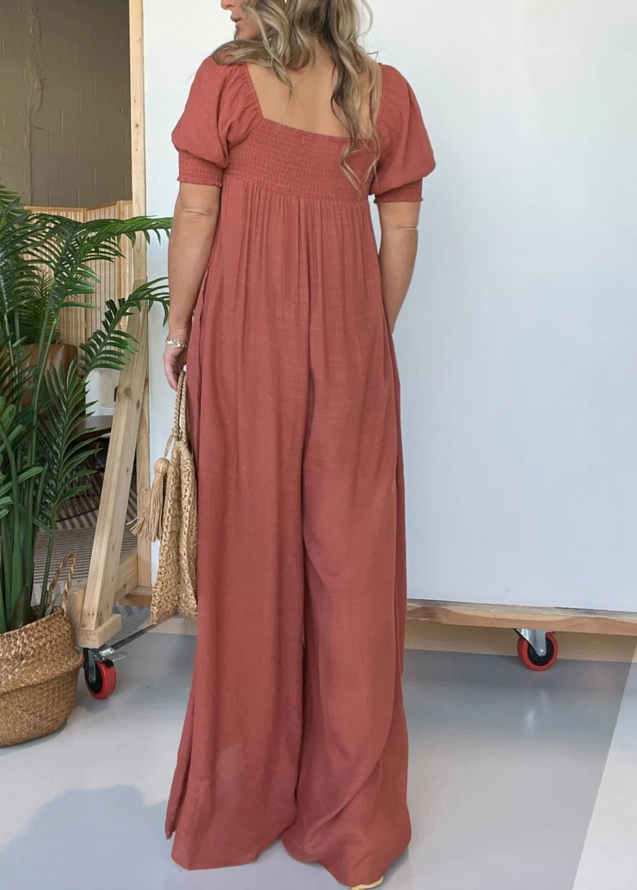🎁Hot Sale 49% OFF⏳Women's jumpsuit with square neckline and smocked button top - Image 4