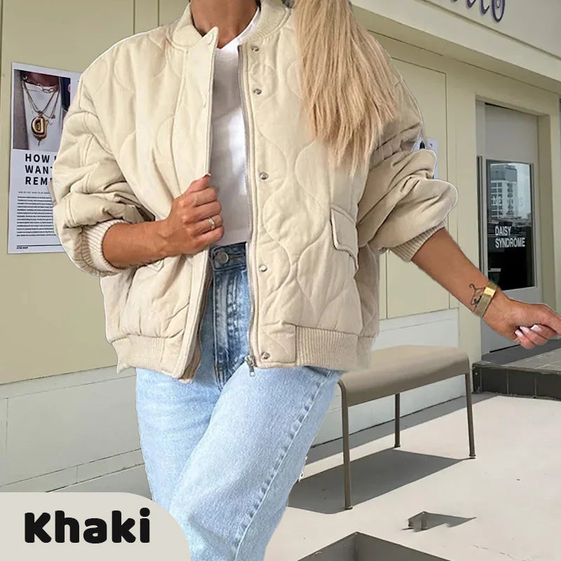 Solid Color Loose Thick Warm Bomber Jacket - Image 11