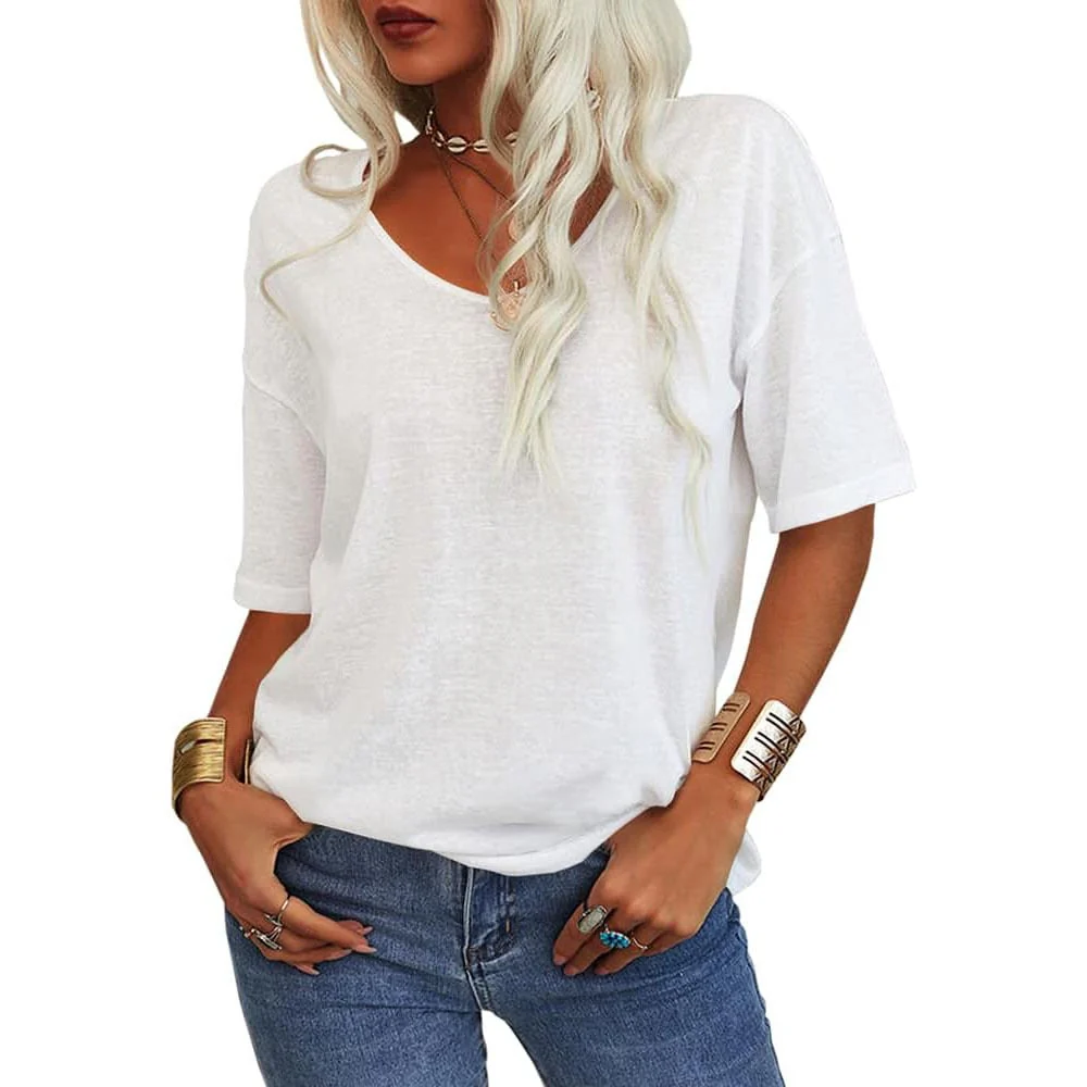 🔥This week's special price £11.99🔥Women's Solid Color V-Neck T-shirt - Image 3