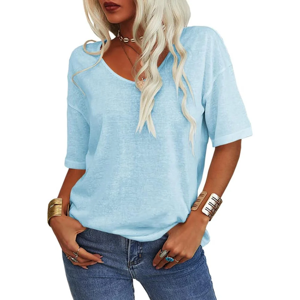 🔥This week's special price £11.99🔥Women's Solid Color V-Neck T-shirt - Image 7