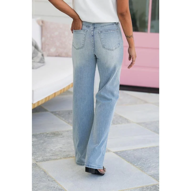 ⏰LIMITED DAYS 50% OFF💥High Rise Vintage Wash Tummy Control Top Straight Leg Jeans - Image 3