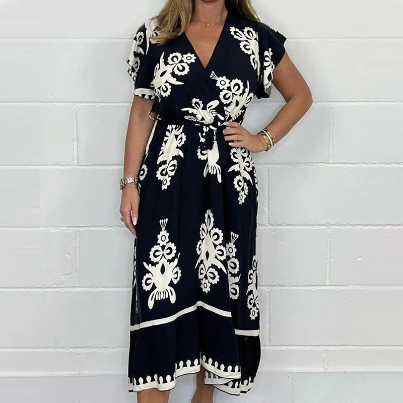 💞 Special Offers 49%OFF ✨Summer Ruffle Sleeves Tie V-Neck Dress - Image 3