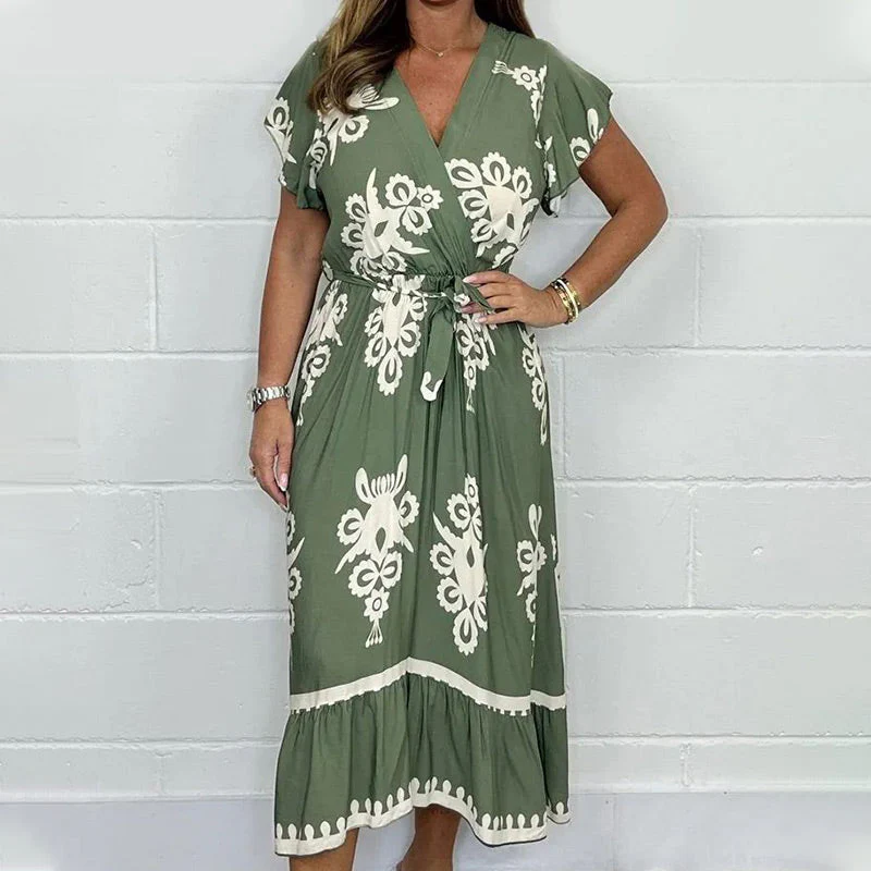 💞 Special Offers 49%OFF ✨Summer Ruffle Sleeves Tie V-Neck Dress - Image 6