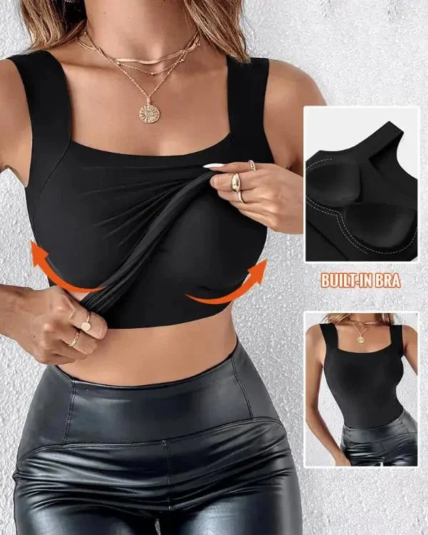 🏆Last Day Special Price £8.99!!💐Women's U Neck Thermal Tank Tops with Built-In Bra - Image 2