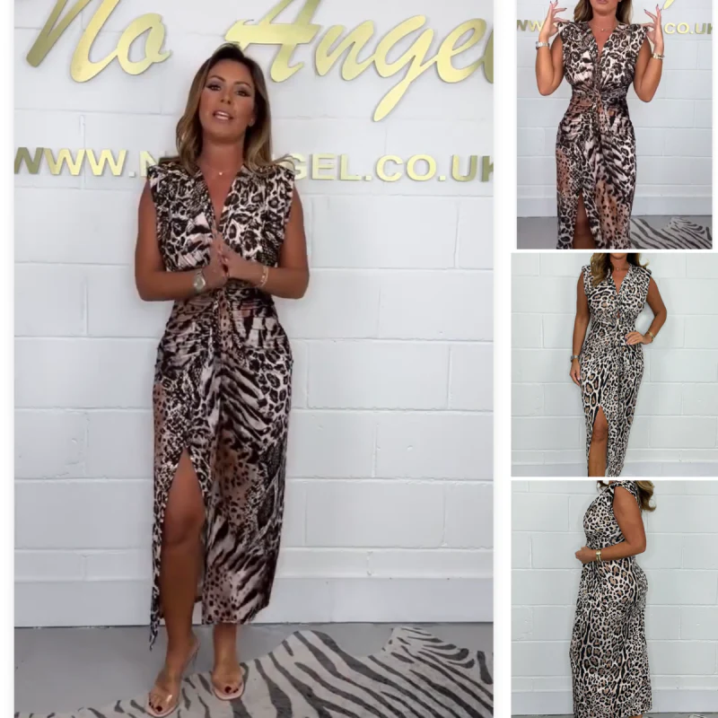 ⏳LAST DAY SALE 50% OFF!!💃Woman’s Sexy Deep V-Neck Leopard Dress
