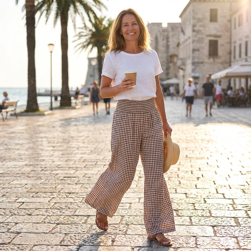 Women's High-Waist Gingham Wide-Leg Pants - Image 10