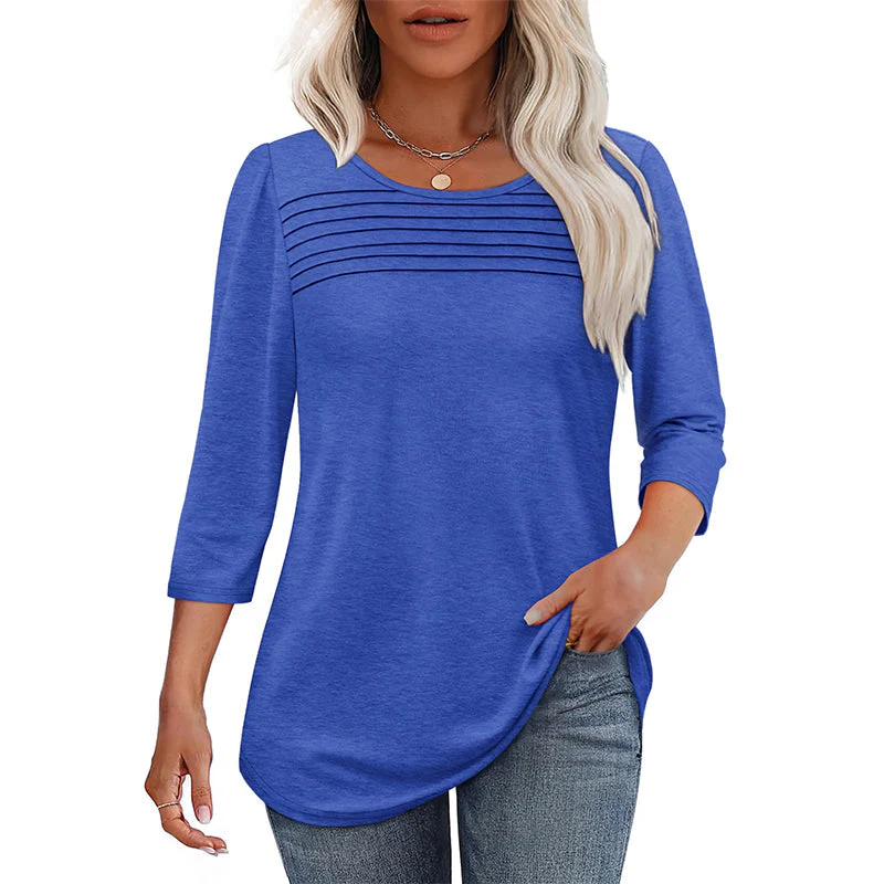 💕Last Day 50% OFF👚Women’s Pleated Detail 3/4 Sleeve Casual T-Shirt - Image 10